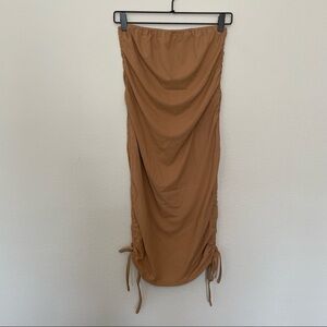 NWT in package romwe ribknit tan strapless side ruched dress sz.M(6)